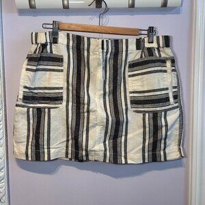 Calvin Klein Black and White Stripped Linen and Cotton Skirt Size Large NWT